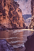 River rafting on the Rio Grande River in Santa Elena Canyon in Big Bend National Park in Texas. Mexico is at left.