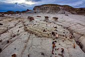 Mini-Hoodoos und bunte Späne aus versteinertem Holz in den Badlands des San Juan Basin in New Mexico