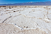 Salt polygons in Badwater Basin in the Mojave Desert in Death Valley National Park, California.
