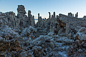 Tufa rock formations in Mono Lake in California.