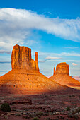 The Mittens, iconic sandstone buttes in the Monument Valley Navajo Tribal Park in Arizona.