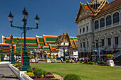 Phra Thinang Chakri Maha Prasat & Phra Thinang Amarin Winitchai in the Middle Court of the Grand Palace in Bangkok, Thailand.