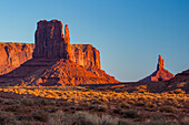 Sentinal Mesa, the West Mitten & the Big Indian Chief Butte in the Monument Valley Navajo Tribal Park in Arizona.