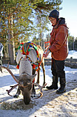 In the Reindeer farm of Tuula Airamo, a S?mi descendant, by Muttus Lake. Inari, Lapland, Finland