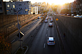 Traffic at sunset in San Francisco.