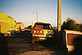 Analog photograph of the streets of Peniche at sunset, Portugal