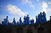 Numerous group of college students dressed in blue visit UNESCO World Heritage, Galle Fort, during Binara Full Moon Poya Day.