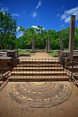 Moonstone at Ratnaprasada or Jewel Palace ruins in Anuradhapura, Sri Lanka