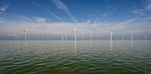 Netherlands, Friesland, Breezanddijk, Offshore wind turbines