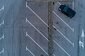 Portugal, Lisbon, Overhead view of single car on parking lot