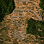 Spain, Majorca, Aerial view of winding mountain road