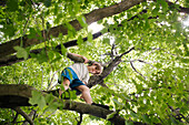 Canada, Ontario, Kingston, Boy (14-15) climbing tree