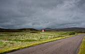 UK, Scotland, Storm clouds above green landscape and country road