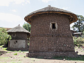 Erhaltene runde Strohhütte (Tukul); Lalibela, Amhara-Region, Äthiopien.