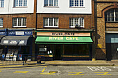 Schild und Markise für River Cafe; London, England.