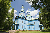Ein blaues Kirchengebäude; Kiew, Ukraine
