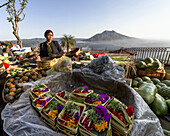 Flower Offerings Vendor At The Morning Market, Kintamani, Bali, Indonesia