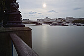 Watery Overcast Sky And The River Thames Passing Through Central London; London, England