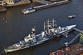 The Wwii Battleship Hms Belfast Seen From The Viewing Platform Of The Shard Building; London, England