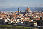 A View Of The City From Above With The Dome Of The Florence Cathedral; Florence, Italy