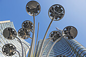 Skyscrapers And Street Lamp In Financial District; Milan, Lombardy, Italy