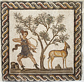 Römisches Mosaik aus dem dritten Jahrhundert n. Chr., Diana die Jägerin (aus Utica), Bardo Museum; Tunis, Tunesien.