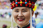 Woman In Traditional Buryat Dress At The 2014 Naadam Mongolian National Festival Celebration By The National Sports Stadium, Ulaanbaatar (Ulan Bator), Mongolia