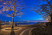 Hamilton Park At Twilight With New York City Skyline In Background; Weehawken, New Jersey, United States Of America