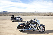 Two Motorcycles Parked At The Side Of Highway, Mohave Valley; Arizona, United States Of America