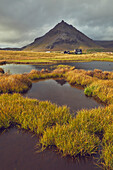 Lake and mountain landscape at Arnastapi, Snaefellsnes, Iceland; Arnastapi, Iceland