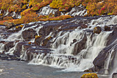 Hraunfosser Falls and the Hvita River, near Reykholt, west Iceland; Iceland