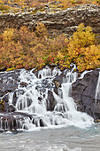 Wasserfall Hraunfossar, bei Reykholt, im Westen Islands; Island.