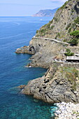 Küstenlinie des Nationalparks Cinque Terre, UNESCO-Weltkulturerbe, Ligurien, Italien, Europa