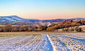 The South Downs on a snowy winter afternoon, seen from Wilmington, East Sussex, England, United Kingdom, Europe