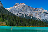 Canoe on Emerald lake, Yoho National Park, UNESCO World Heritage Site, British Columbia, Canada, North America