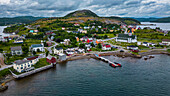 Aerial of the historic town of Trinity, Bonavista Peninsula, Newfoundland, Canada, North America