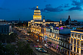 View at night over Havana and its Capitol, Havana, Cuba, West Indies, Central America