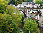 Knaresborough Viaduct in autumn from Knaresborough Castle Grounds, Knaresborough, Yorkshire, England, United Kingdom, Europe