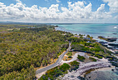 Aerial view of coastline near Poste La Fayette Public Beach, Mauritius, Indian Ocean, Africa