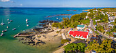 Aerial view of Notre-Dame Auxiliatrice de Cap Malheureux, Cap Malheureux, Mauritius, Indian Ocean, Africa