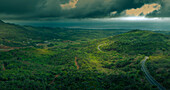 Aerial view of road through Black River Gorges National Park, Mauritius, Indian Ocean, Africa