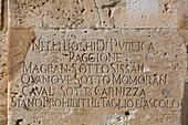 Roman inscription, Forum Square, Old Town, Pula, Croatia, Europe