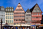 Colorful half-timbered houses in Romerberg square, Frankfurt am Main, Hesse, Germany, Europe