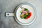 Delicious vegetable salad in a bowl from above