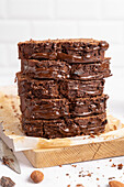 Stack of slices of gluten free chocolate bread