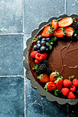 Homemade chocolate cake with fresh berries