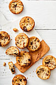 Chocolate Chip Shortbread on a Marble Board and White Background