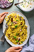 Indian mushroom and pilau rice dish