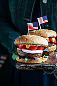 Beef burger with American flag, for the Independence Day of the USA
