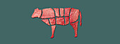 Konzept marmoriertes Rindfleisch. Grasgefüttertes Rindfleisch. Kaue aus Rindfleischstücken